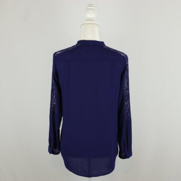 The Kooples Women's Extra Small Blue Lace Insert Long Sleeve Button Up Shirt - Picture 4 of 8